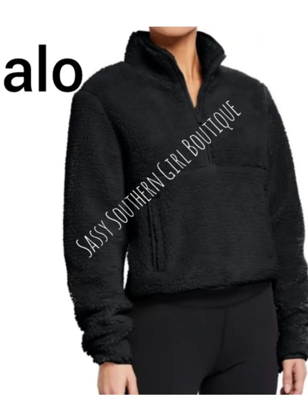 ⭐🆕alo black Sherpa cozy half zip pullover